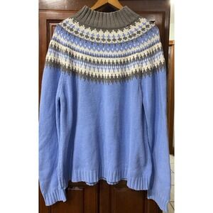 Fair Isle Nordic Pattern Blue And Gray Women's Size XL Knit Sweater Cotton Blend